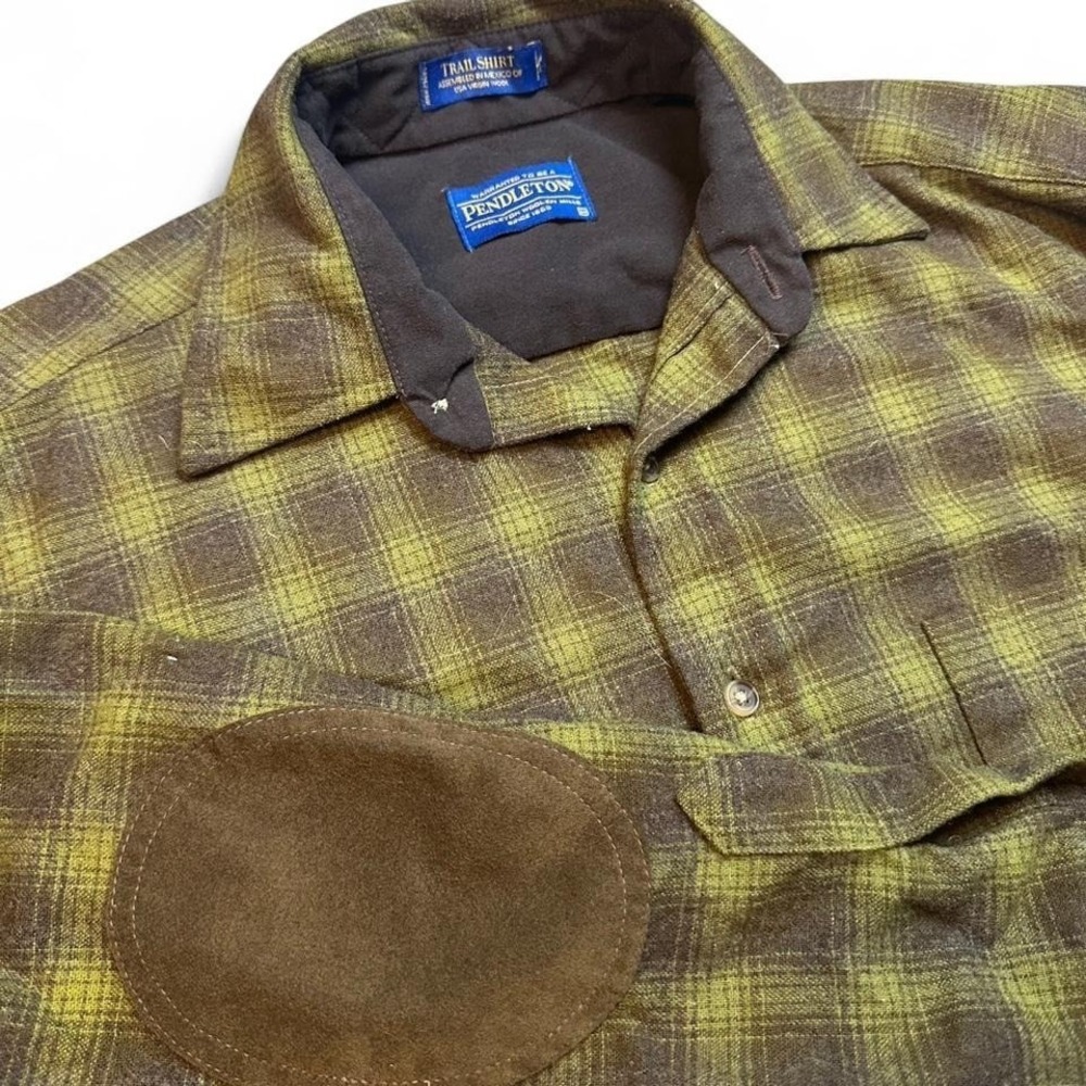 Vintage Pendleton Trail Shirt Mens Medium Brown 100% Wool Elbow Patches